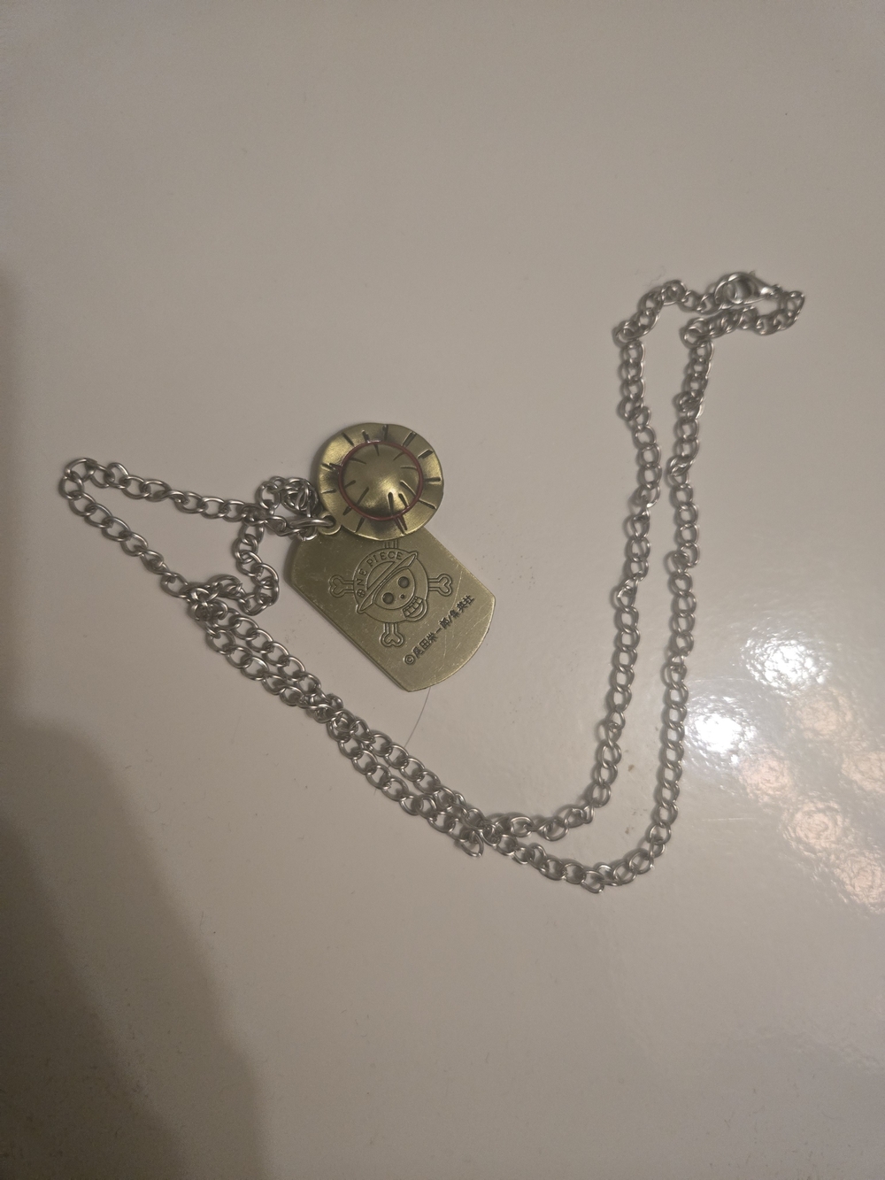 One Piece Skull Emblem Two-Tone Pendant Necklace - Silver & Gold